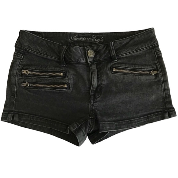 American Eagle Washed Black Jean Shorts Y2K Size 6. - Picture 1 of 6